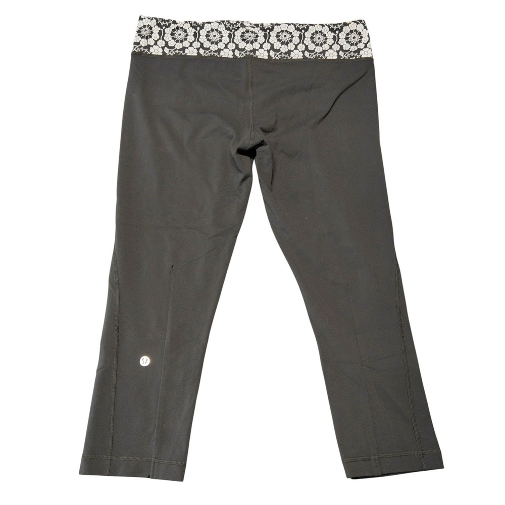 Lululemon Capri Leggings Floral Waistband SZ‎ 10 Gray Gym Working Out Lifting